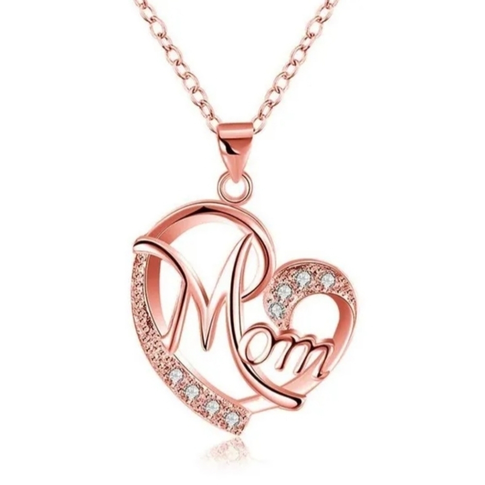 Rose Gold Heart Mom Pendant Necklace